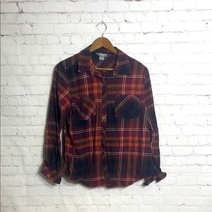 Plaid Shirt in Burgundy, Black, Orange and Yellow